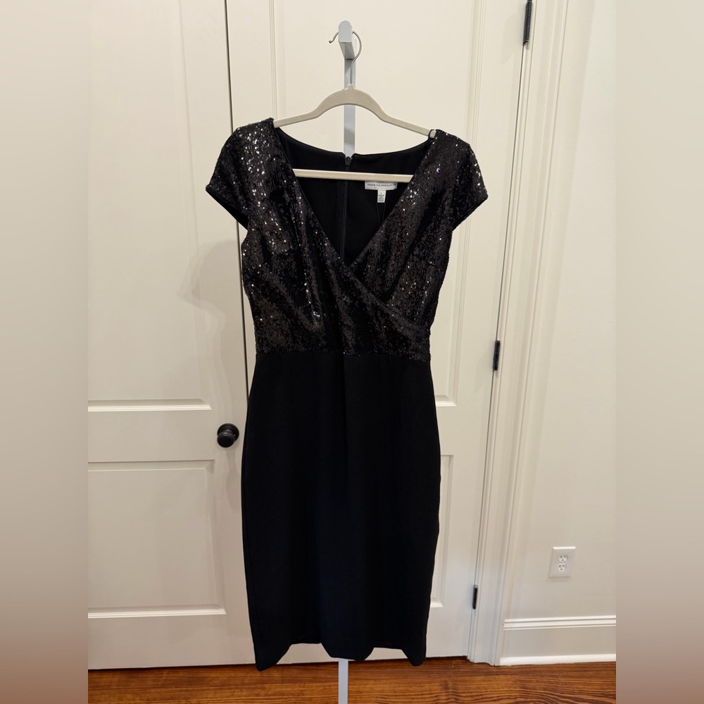 NWT Dress The Population Jaleah Black Sequin V-Neck Bodycon Midi Dress Size L - Picture 6 of 10